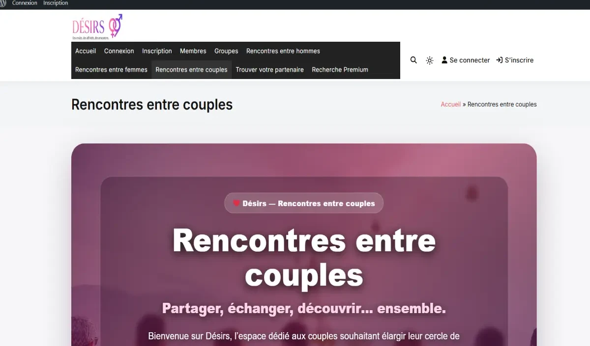 Aperçu du site Désirs — rencontres entre couples