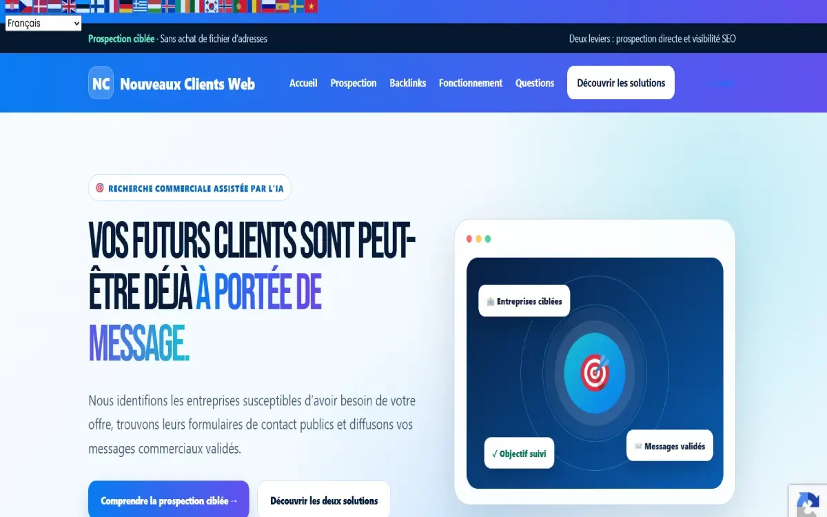 Aperçu du site Nouveaux Clients Web